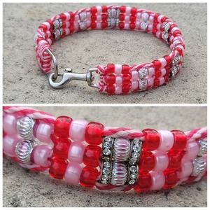 Custom Handmade Beaded Bling Dog Collar Candy Cane